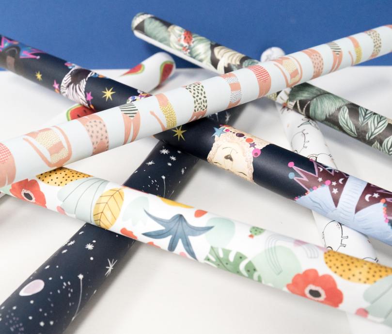 rolls of wrapping paper in different designs